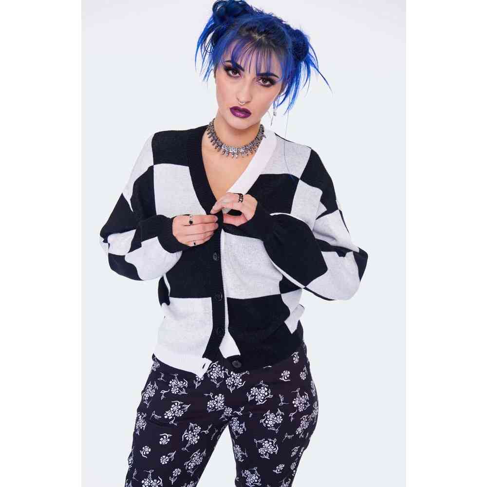 Jawbreaker - Oversized Checkerboard Cardigan - Black/White
